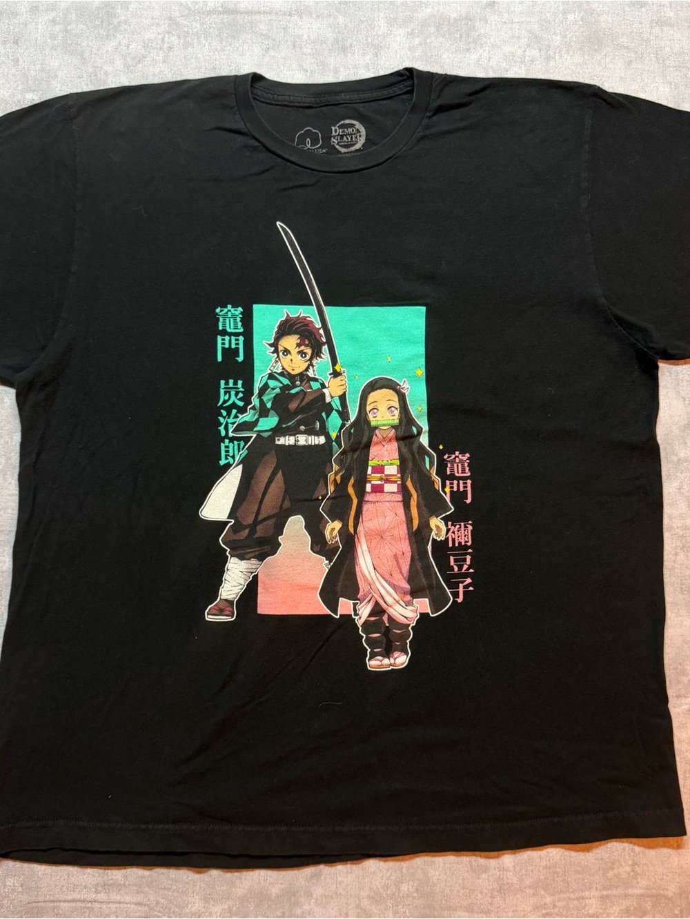 Demon Slayer Kimetsu No Yaiba Anime Tanjiro Graphic T Shirt Black Mens Size XL